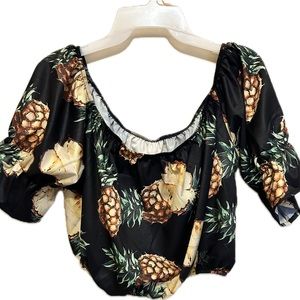 Shein Black with Pineapples Crop Top-1X